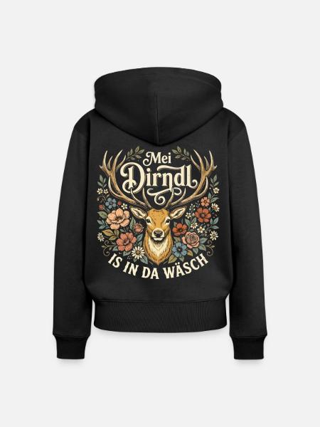 Mei Dirndl is in da Waesch - Frauen Premium Bio Zip Hoodie - Schwarz