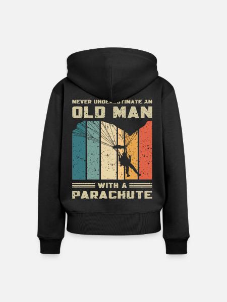 Fallschirmspringer Alter Mann mit Fallschirm Retro - Frauen Premium Bio Zip Hoodie - Schwarz