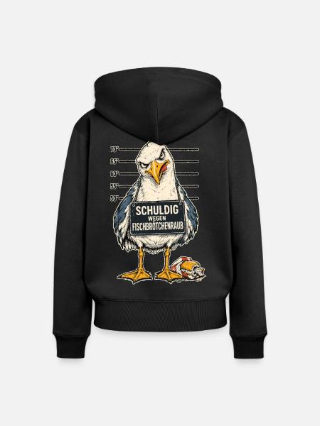 Möwe Fischbrötchenraub Lustiger Spruch Shirt - Frauen Premium Bio Zip Hoodie - Schwarz