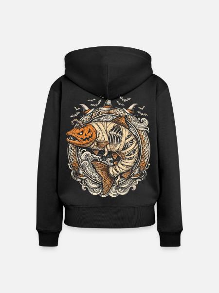 Fisch Halloween Mumie Kürbis - Frauen Premium Bio Zip Hoodie - Schwarz