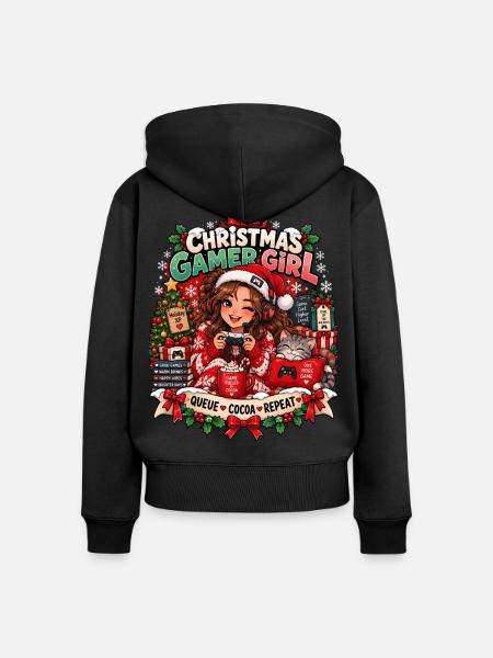 Weihnachts Gamerin Pixelkunst - Frauen Premium Bio Zip Hoodie - Schwarz