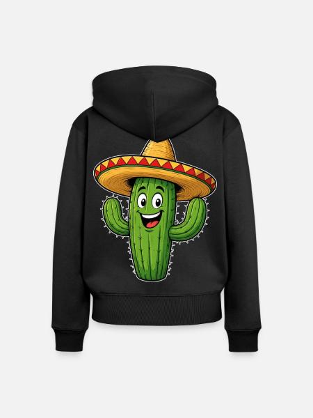 Lustiger Kaktus mit Sombrero - Frauen Premium Bio Zip Hoodie - Schwarz