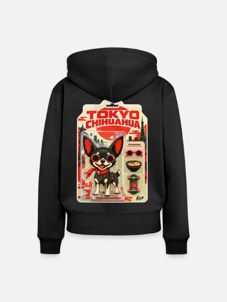 Tokyo Chihuahua Retro-Skyline - Frauen Premium Bio Zip Hoodie - Schwarz