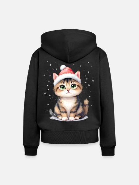 Warmes Weihnachtskätzchen - Frauen Premium Bio Zip Hoodie - Schwarz