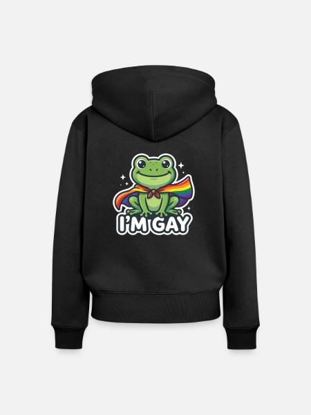 Schwul Frosch Regenbogenfahne - Frauen Premium Bio Zip Hoodie - Schwarz