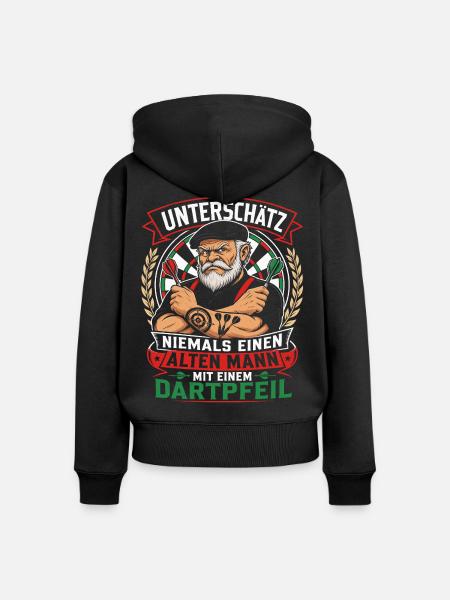 Unterschätze nie den alten Dartmann - Frauen Premium Bio Zip Hoodie - Schwarz
