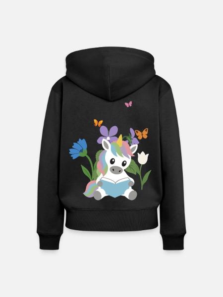 Veilchen · Garten · Bücher Einhorn · Schmetterling - Frauen Premium Bio Zip Hoodie - Schwarz