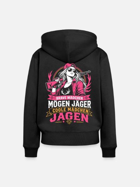 Coole Mädchen jagen selber - Frauen Premium Bio Zip Hoodie - Schwarz