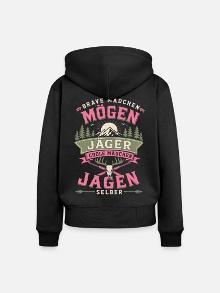 Coole Mädchen jagen selber - Frauen Premium Bio Zip Hoodie - Schwarz
