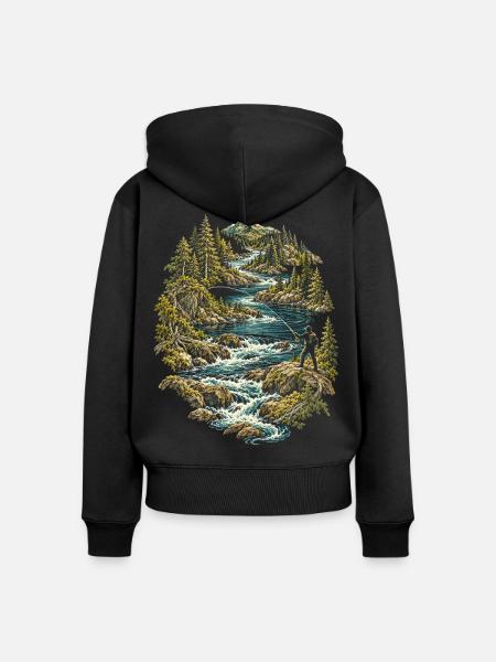 Fliegenfischen Fliegenangler - Frauen Premium Bio Zip Hoodie - Schwarz