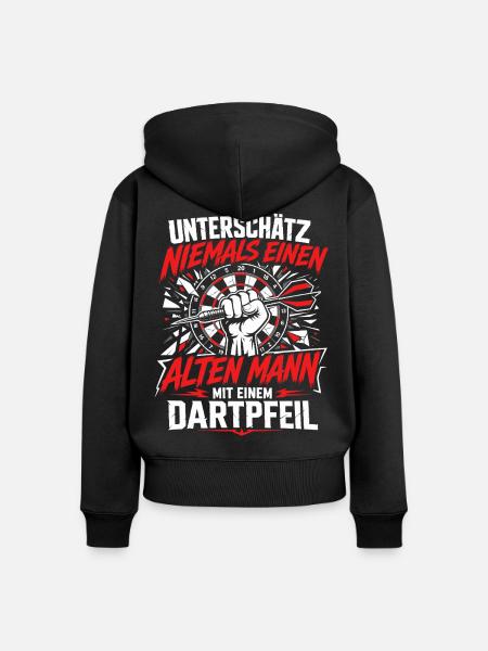 Alter Mann mit Dartpfeil - Frauen Premium Bio Zip Hoodie - Schwarz