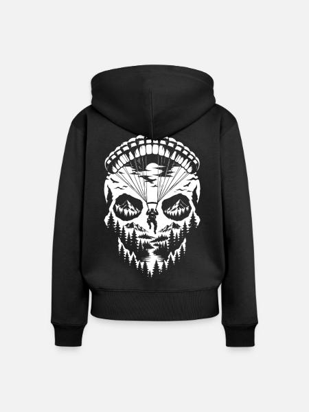 Fallschirm-Schädel – Berg- und Waldabenteuer - Frauen Premium Bio Zip Hoodie - Schwarz