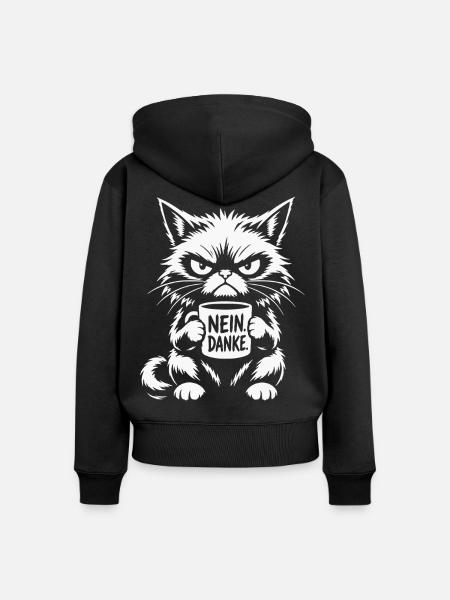 Nein Danke Katze - Frauen Premium Bio Zip Hoodie - Schwarz