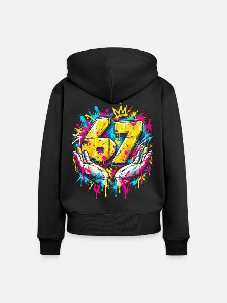 6 7 Meme Neon Graffiti Splash - Frauen Premium Bio Zip Hoodie - Schwarz