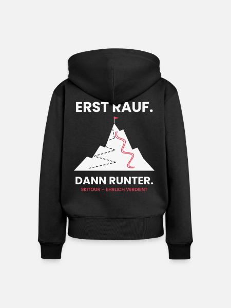 Erst rauf, dann runter | Skitour - Frauen Premium Bio Zip Hoodie - Schwarz