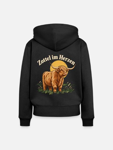 Hochlandrind Fan Zottel im Herzen - Frauen Premium Bio Zip Hoodie - Schwarz