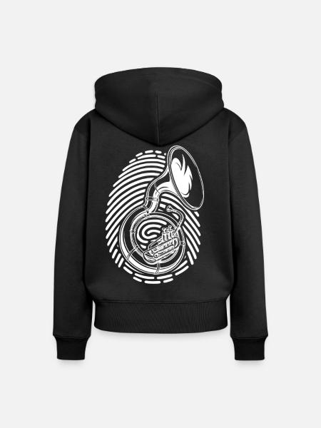 Sousaphon Im Fingerabdruck Für Blasmusikfans - Frauen Premium Bio Zip Hoodie - Schwarz