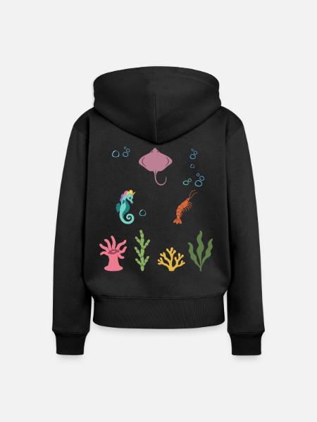 Rochen Unterwasser Kinder Einhorn-Seepferdchen - Frauen Premium Bio Zip Hoodie - Schwarz
