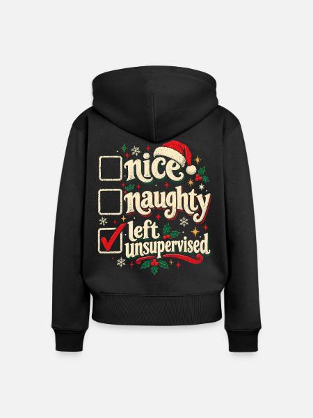 Brav oder Ungezogen unbeaufsichtigt - Frauen Premium Bio Zip Hoodie - Schwarz