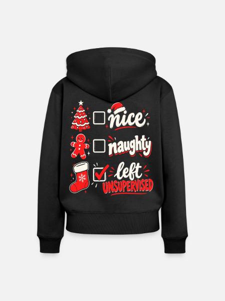 Links unbeaufsichtigt – Nett oder frech - Frauen Premium Bio Zip Hoodie - Schwarz