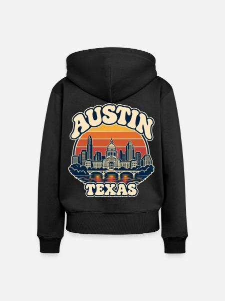 Texas Austin Skyline Retro-Sonnenuntergang - Frauen Premium Bio Zip Hoodie - Schwarz