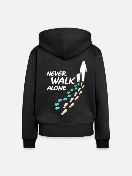 Never Walk Alone Pfotenspuren - Frauen Premium Bio Zip Hoodie - Schwarz