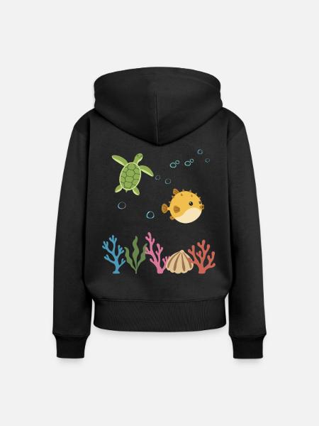 Meeresschildkröte Unterwasser Kinder Meer - Frauen Premium Bio Zip Hoodie - Schwarz