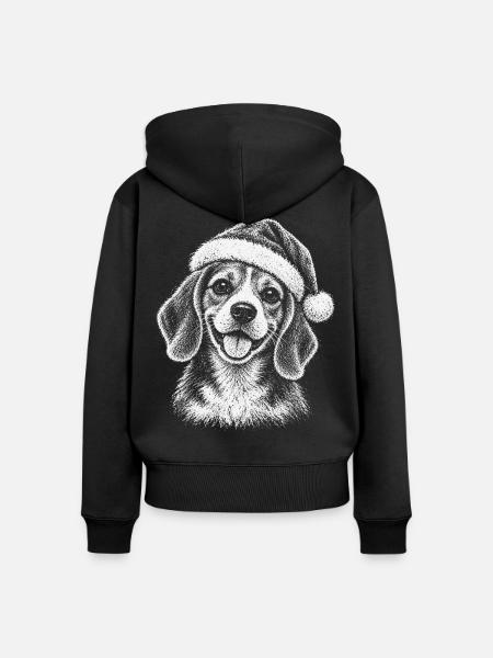 Weihnachtswelpe Linienzeichnung - Frauen Premium Bio Zip Hoodie - Schwarz