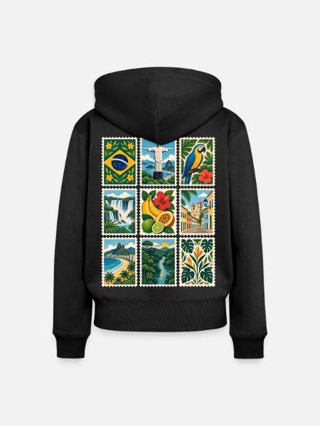 Brasilien Briefmarken - Frauen Premium Bio Zip Hoodie - Schwarz