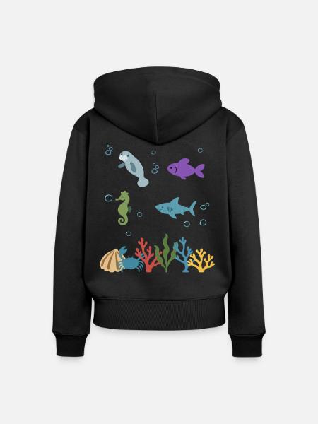 Seekuh Unterwasser Kinder Fisch Seepferdchen - Frauen Premium Bio Zip Hoodie - Schwarz