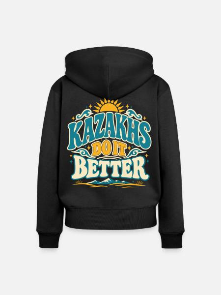 Kasachischer Adler Sonne und Berge - Frauen Premium Bio Zip Hoodie - Schwarz