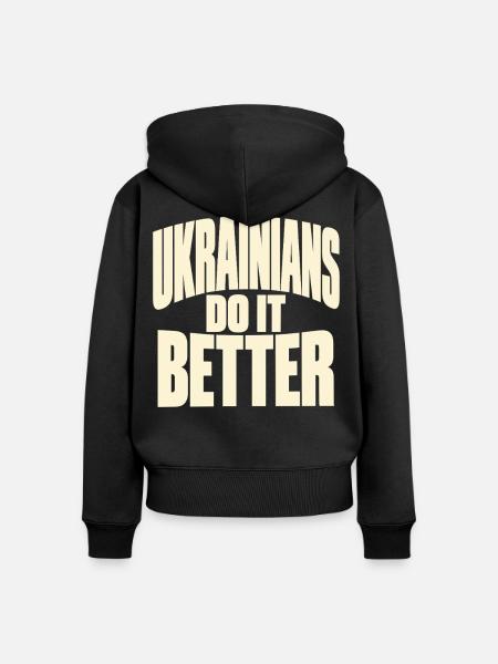 Ukrainer Stolz im Retro Schriftzug - Frauen Premium Bio Zip Hoodie - Schwarz