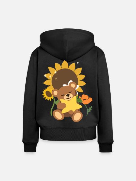 Teddy Blumen Kinder Stern - Frauen Premium Bio Zip Hoodie - Schwarz