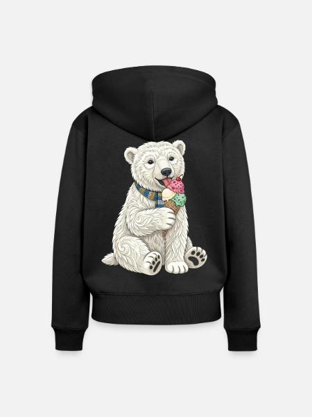 Eisbär mit buntem Eiscreme-Spaß - Frauen Premium Bio Zip Hoodie - Schwarz