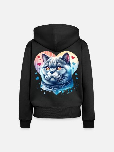 Britisch Kurzhaar Katze - Frauen Premium Bio Zip Hoodie - Schwarz