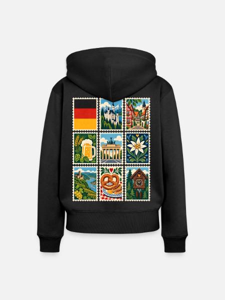 Deutschland Briefmarken - Frauen Premium Bio Zip Hoodie - Schwarz