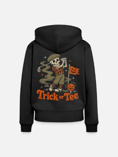 Halloween Golf Skelett Golfer Retro - Frauen Premium Bio Zip Hoodie - Schwarz