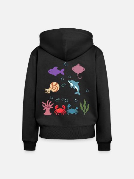 Fisch Unterwasser Kinder Rochen Nautilus - Frauen Premium Bio Zip Hoodie - Schwarz