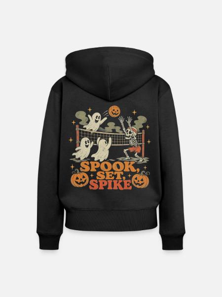 Halloween Volleyball Skelett Geist - Frauen Premium Bio Zip Hoodie - Schwarz