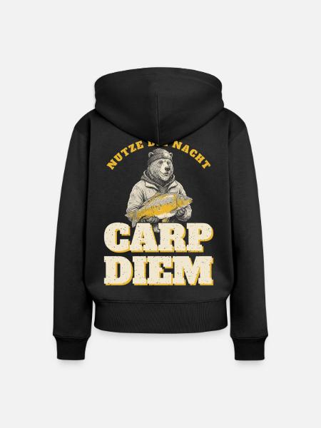 Karpfenangler lustig - Nutze die Nacht - Frauen Premium Bio Zip Hoodie - Schwarz