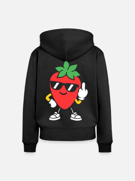Sunny Strawberry Maskottchen mit Sonnenbrille - Frauen Premium Bio Zip Hoodie - Schwarz