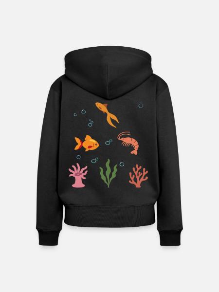 Goldfisch Unterwasser Kinder Fisch Garnele - Frauen Premium Bio Zip Hoodie - Schwarz