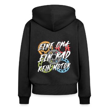 Eine Oma ein Rad kein Motor. Tolles Fahrraddesign - Frauen Premium Bio Zip Hoodie - Schwarz - Hinten - Julia (174cm)