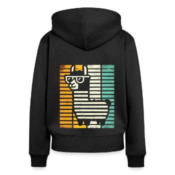 Retro Lama Alpaka mit Sonnenbrille Comic Kunst - Frauen Premium Bio Zip Hoodie - Schwarz - Hinten - Julia (174cm)