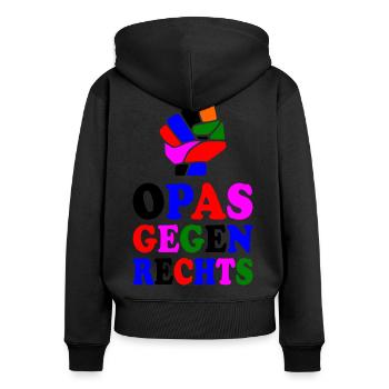 Opas gegen rechts - Frauen Premium Bio Zip Hoodie - Schwarz - Hinten - Julia (174cm)