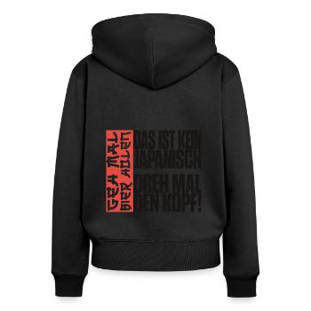 Das ist kein Japanisch Geh mal Bier holen Malle - Frauen Premium Bio Zip Hoodie - Schwarz - Hinten - Julia (174cm)