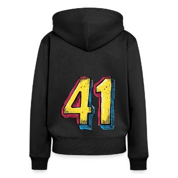 41 Zahl Bunt - Frauen Premium Bio Zip Hoodie - Schwarz - Hinten - Julia (174cm)