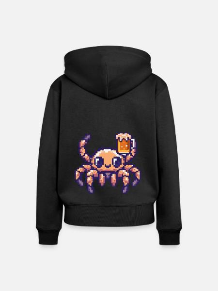 Tarantula Pixel Bier - Frauen Premium Bio Zip Hoodie - Schwarz