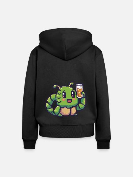 Wurm Pixel Bier - Frauen Premium Bio Zip Hoodie - Schwarz