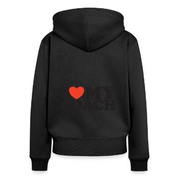 J’aime ma chemise Coach Heart - Sweat à capuche zippé Premium bio Femme - noir - Dos - Julia (174cm)